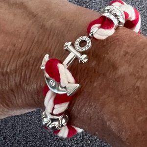 Brighton Coastal Rope Bracelet Anchor Close.  Sailor Knot Red and Cream color